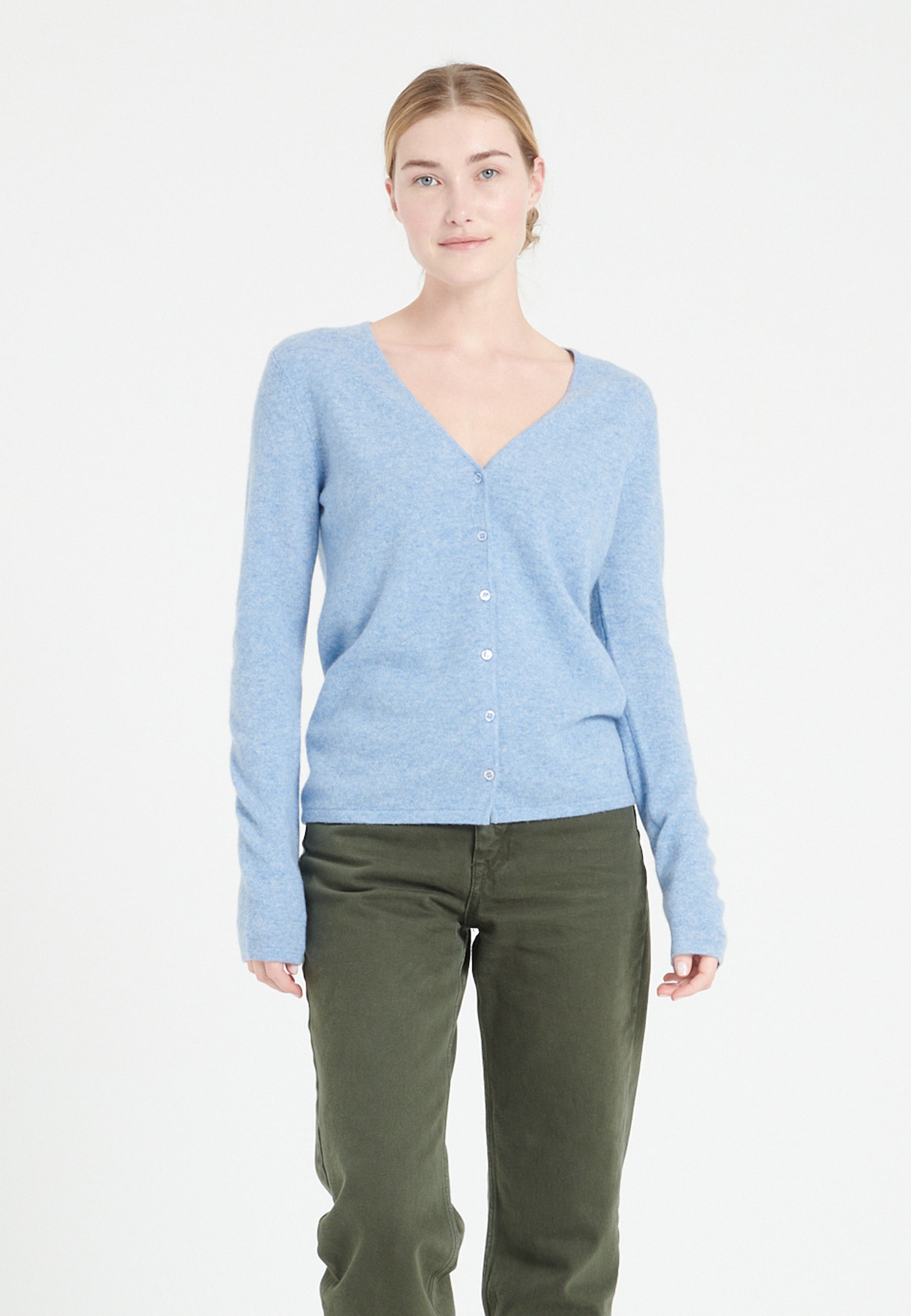 Cardigan col V femme en cachemire bleu ciel - LILLY 7A