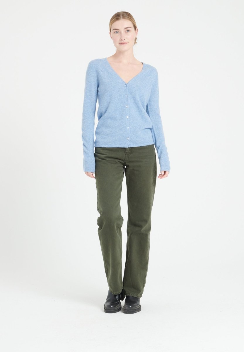 Cardigan col V femme en cachemire bleu ciel - LILLY 7A