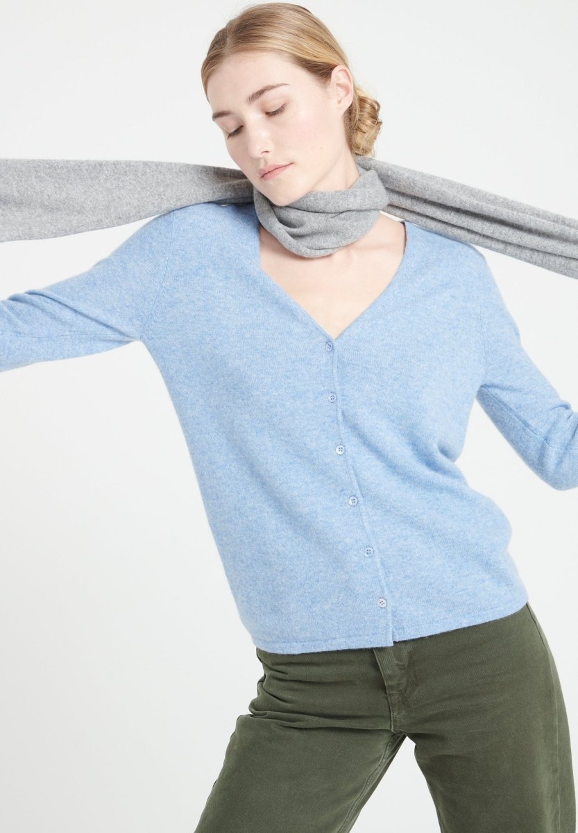 Cardigan col V femme en cachemire bleu ciel - LILLY 7A