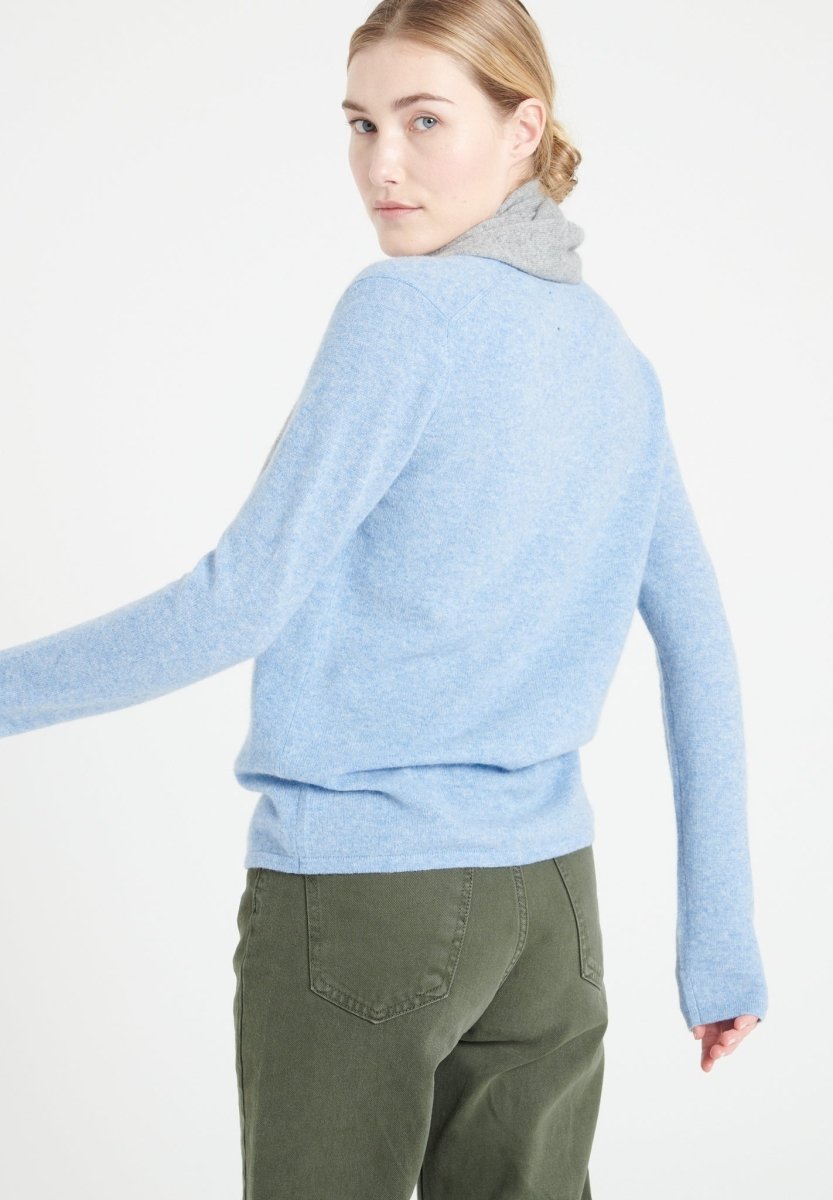 Cardigan col V femme en cachemire bleu ciel - LILLY 7A